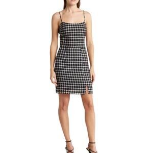 Dress The Population Kallan Grid Pattern Mini Dress Sz S Sleeveless Side Slit
